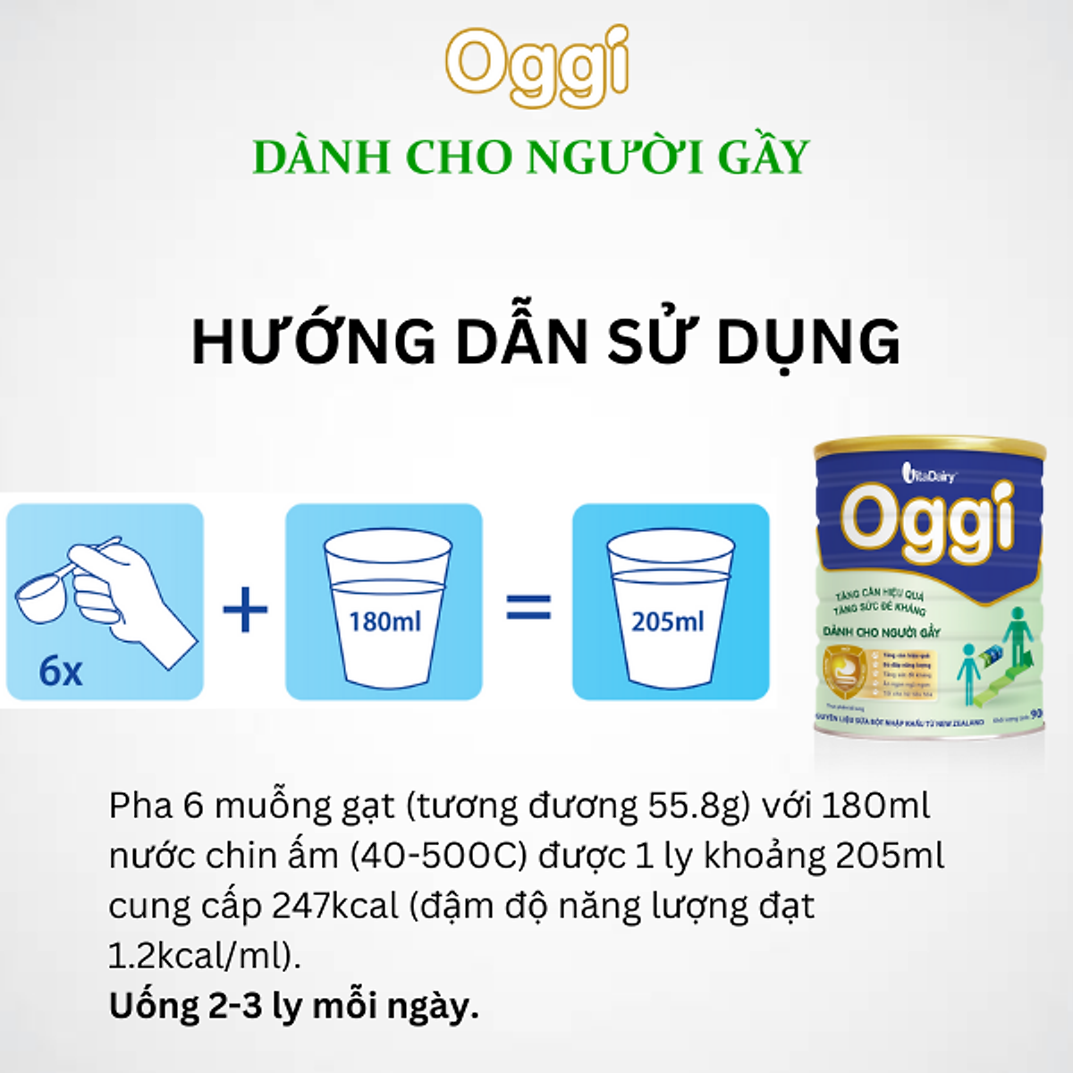 Hướng dẫn cách pha và sử dung sữa oggi tăng cân cho người gầy