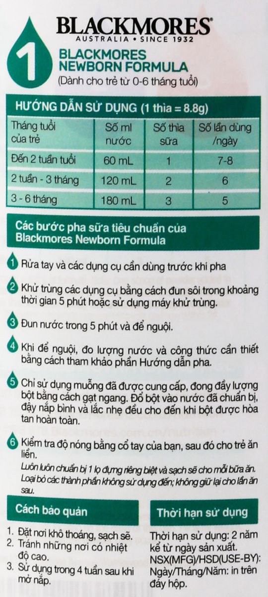 Hướng dẫn cách pha sữa blackmores số 1