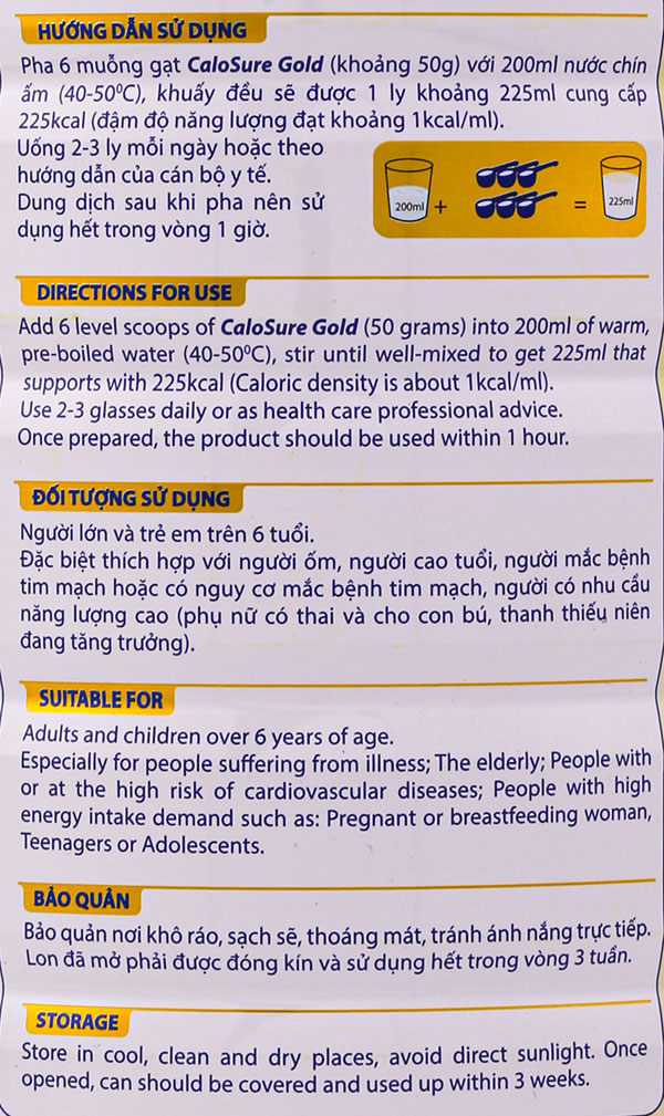 Hướng dẫn cách pha sữa calosure gold và cách sử dụng sữa