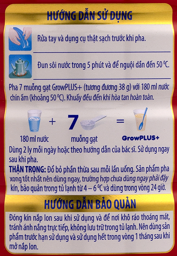 Hướng dẫn pha sữa grow plus đỏ nutifood đúng cách