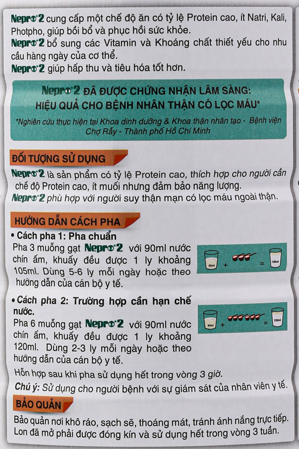 Hướng dẫn sử dụng và cách pha sữa nepro 2 900g