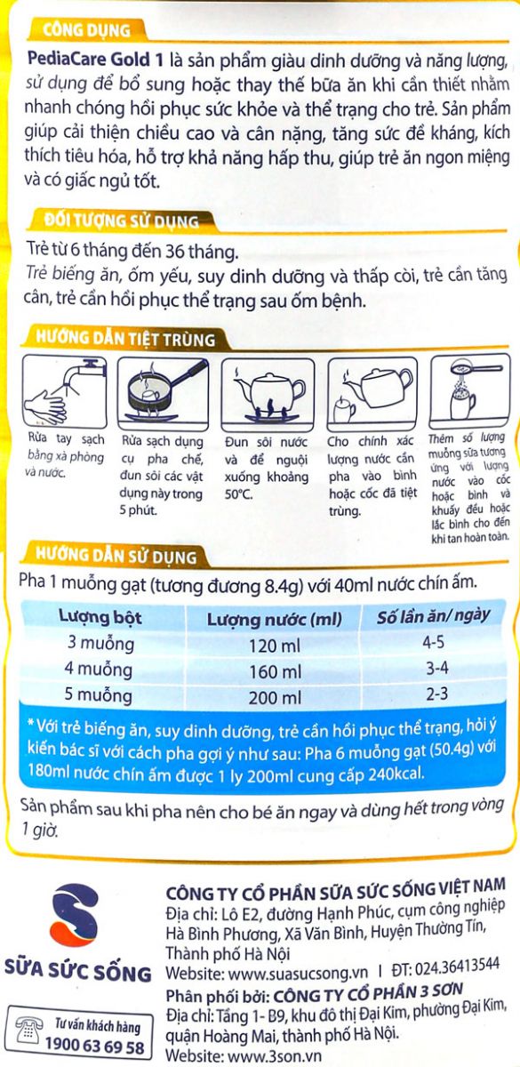 Hướng dẫn cách pha Sữa Pediacare Gold 1 