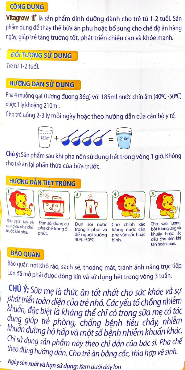 Hướng dẫn cách pha và sử dụng sữa vitagrow 1+