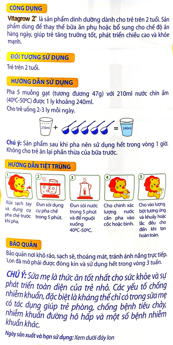 Hướng dẫn cách pha sữa vitagrow 2+