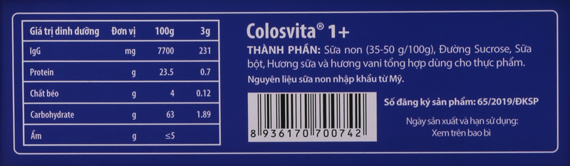 Thành phần dinh dưỡng sữa non colosvita 1+