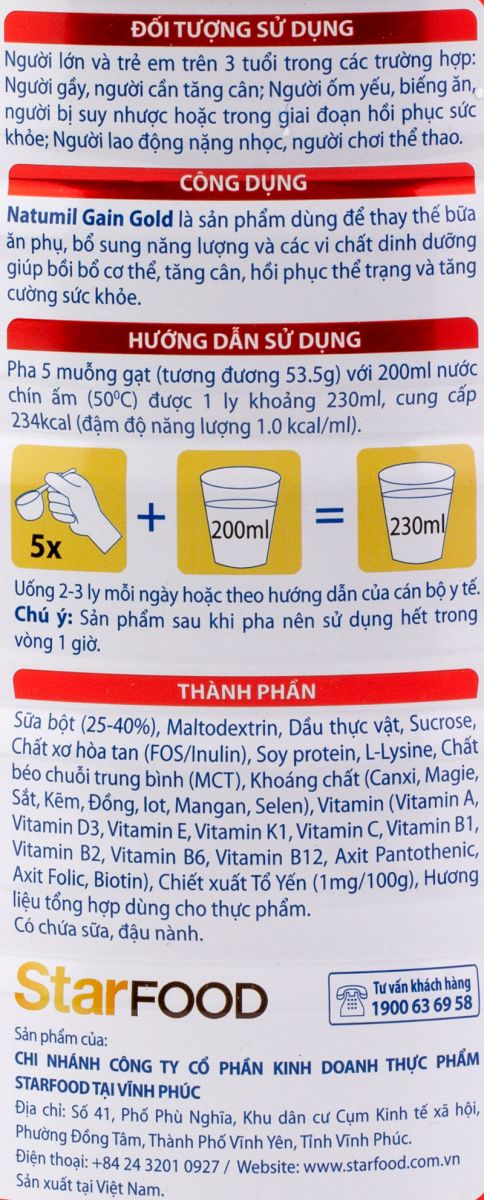 thông tin dinh dưỡng và cách pha sữa