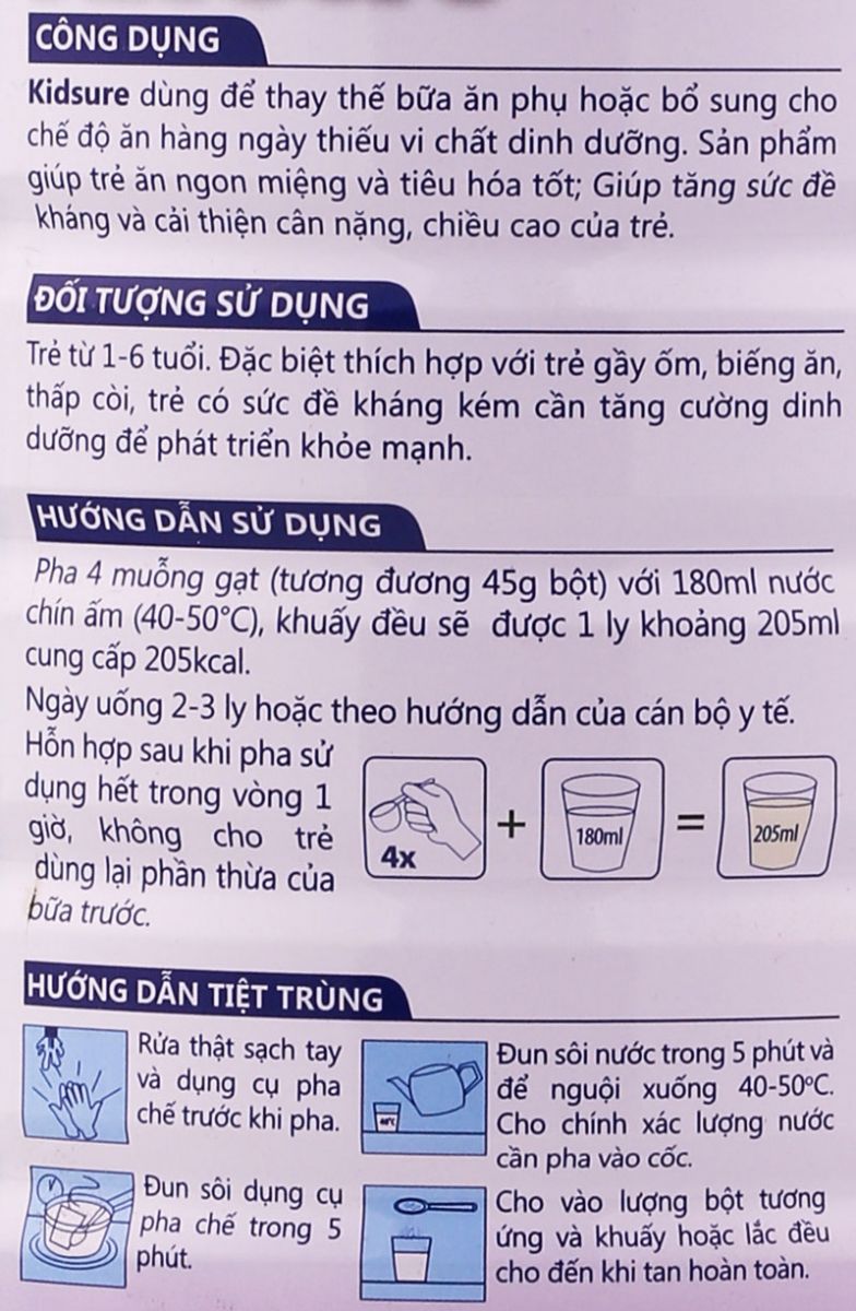 Công dụng của sữa kidsure cho trẻ biếng ăn suy dinh dưỡng