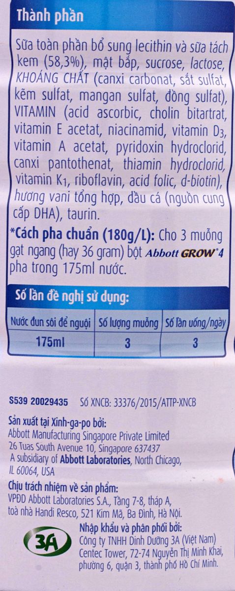 Hướng dẫn cách pha sữa abbott grow 4 