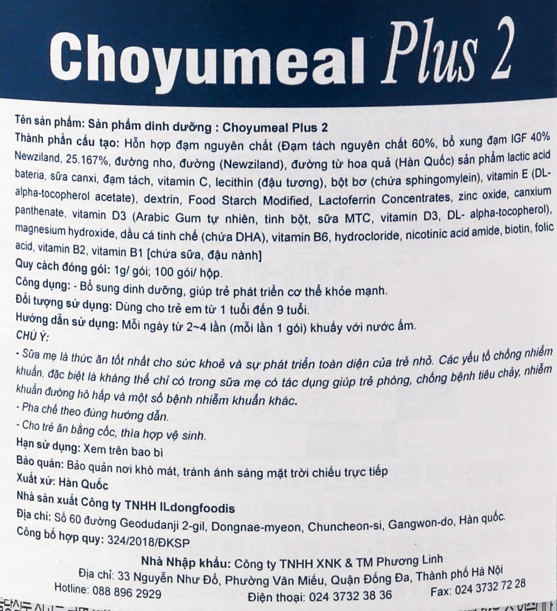 Nhãn phụ nhà nhập khẩu nguồn gốc xuất xứ sữa non ildong số 2
