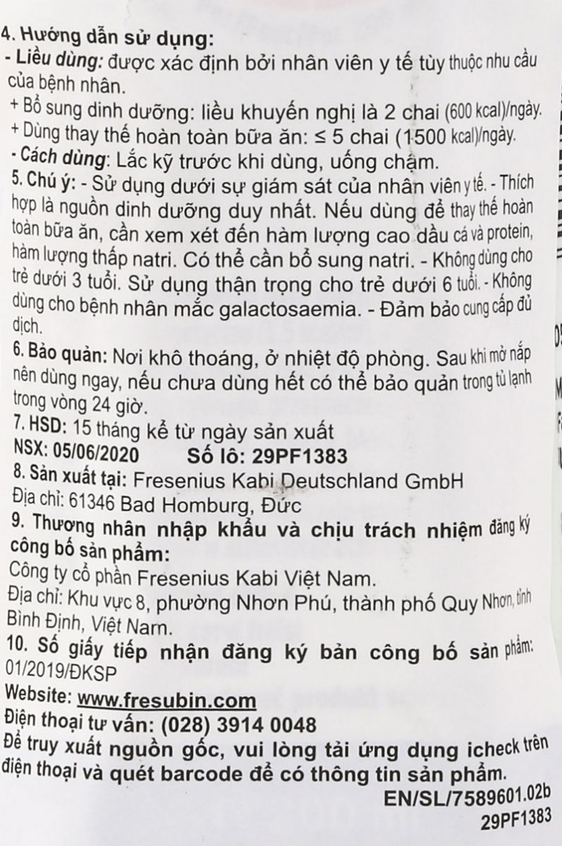 Nhãn phụ nhà nhập khẩu, nguồn gốc xuất xứ sữa supportan dành cho người ung thư