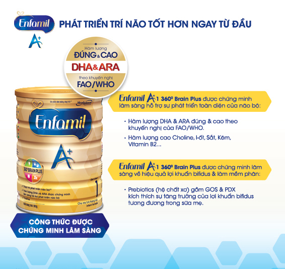 Sữa Enfamil A+ phát triển trí não tốt hơn ngay từ đầu